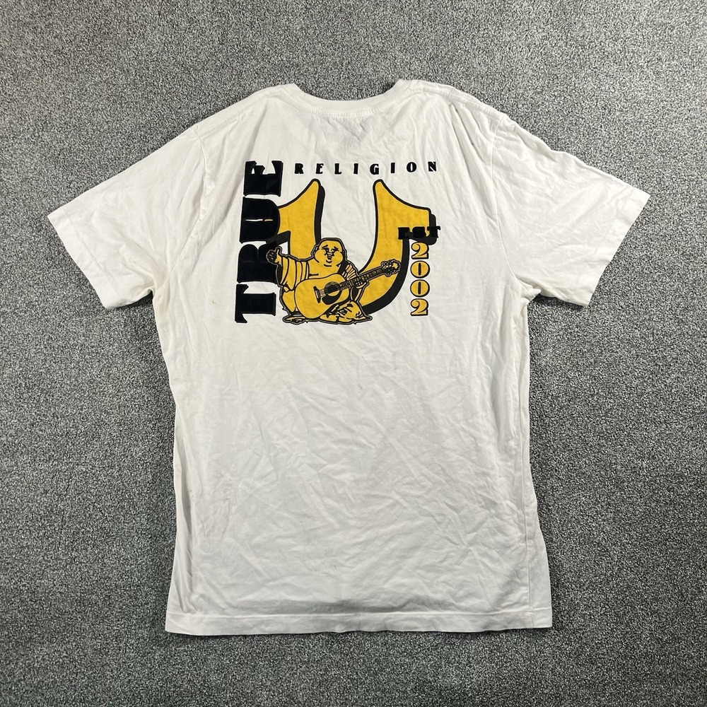 True Religion Buddha Graphic T Shirt White Men's XL Short Sleeve Cotton